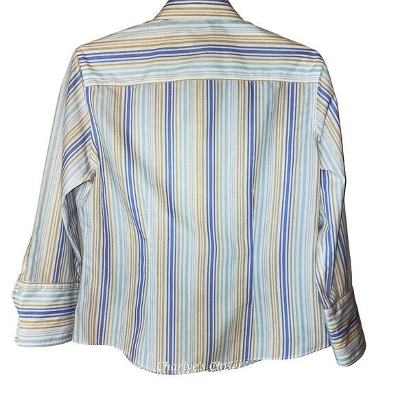 Brooks Brothers Blue Multi Stripe Classic‎ Academia Fitted No-Iron Shirt Sz 12 - Picture 3 of 7